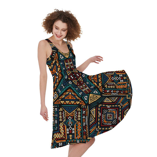 Boho Tribal Aztec Pattern Print Women's Sleeveless Dress