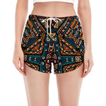 Boho Tribal Aztec Pattern Print Women's Split Running Shorts
