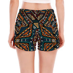 Boho Tribal Aztec Pattern Print Women's Split Running Shorts