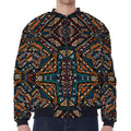 Boho Tribal Aztec Pattern Print Zip Sleeve Bomber Jacket