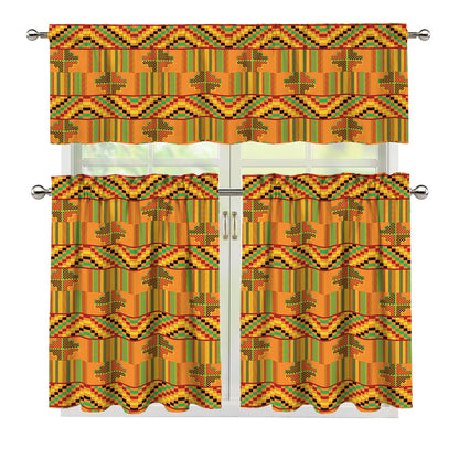 Bonwire Kente Pattern Print 3 Piece Kitchen Curtains