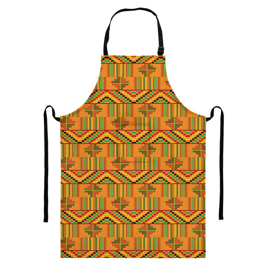 Bonwire Kente Pattern Print Bib Apron With Pocket