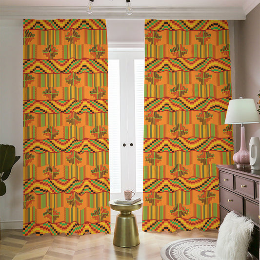 Bonwire Kente Pattern Print Blackout Pencil Pleat Curtains
