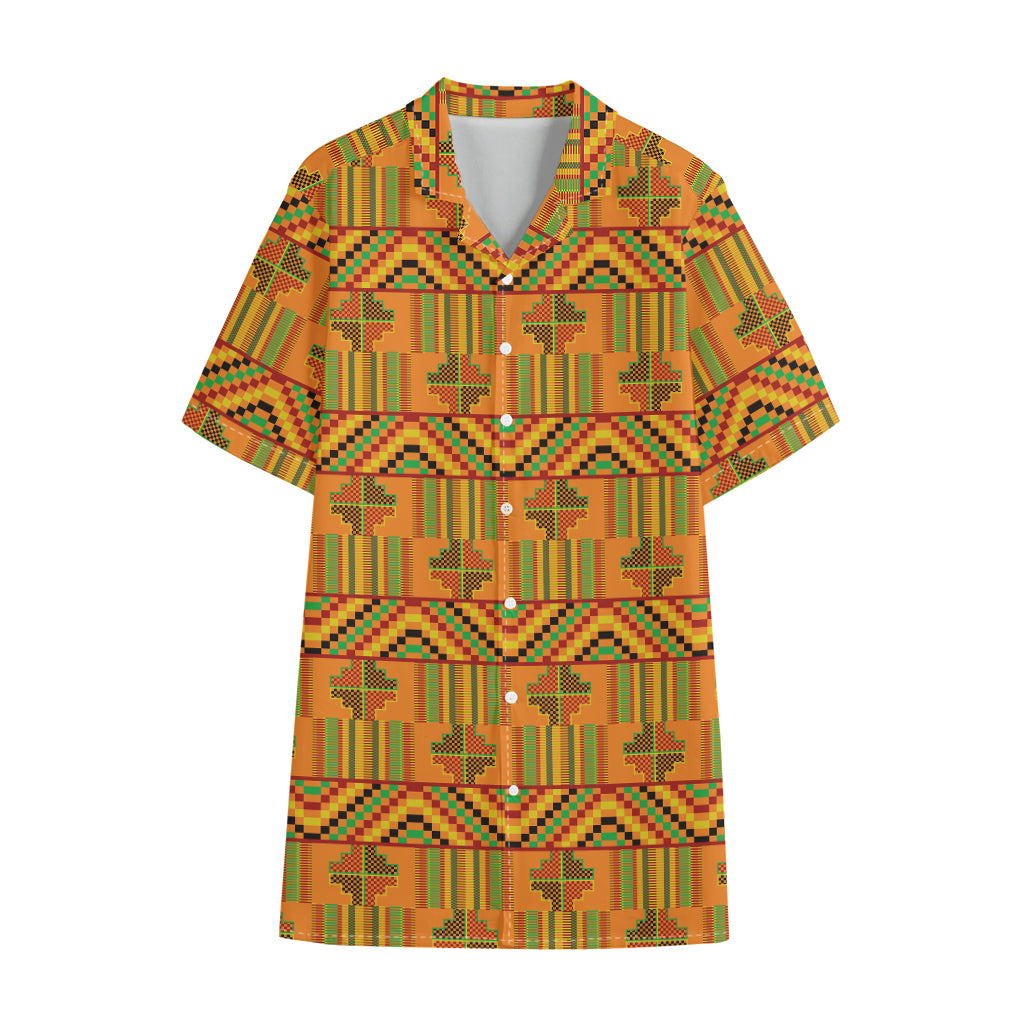 Bonwire Kente Pattern Print Cotton Hawaiian Shirt
