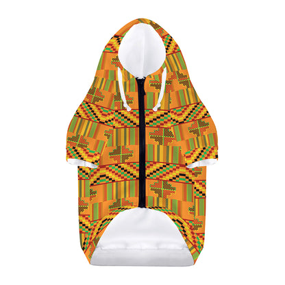 Bonwire Kente Pattern Print Dog Zip Up Hoodie