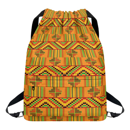 Bonwire Kente Pattern Print Drawstring Backpack