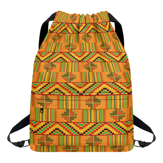 Bonwire Kente Pattern Print Drawstring Backpack