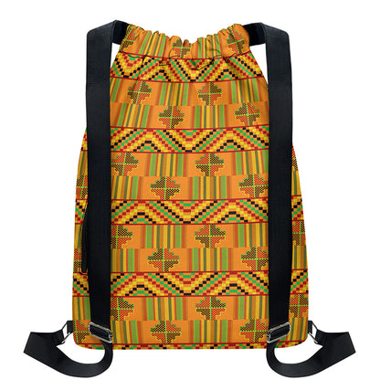 Bonwire Kente Pattern Print Drawstring Backpack