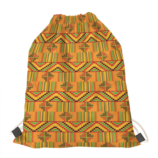 Bonwire Kente Pattern Print Drawstring Bag