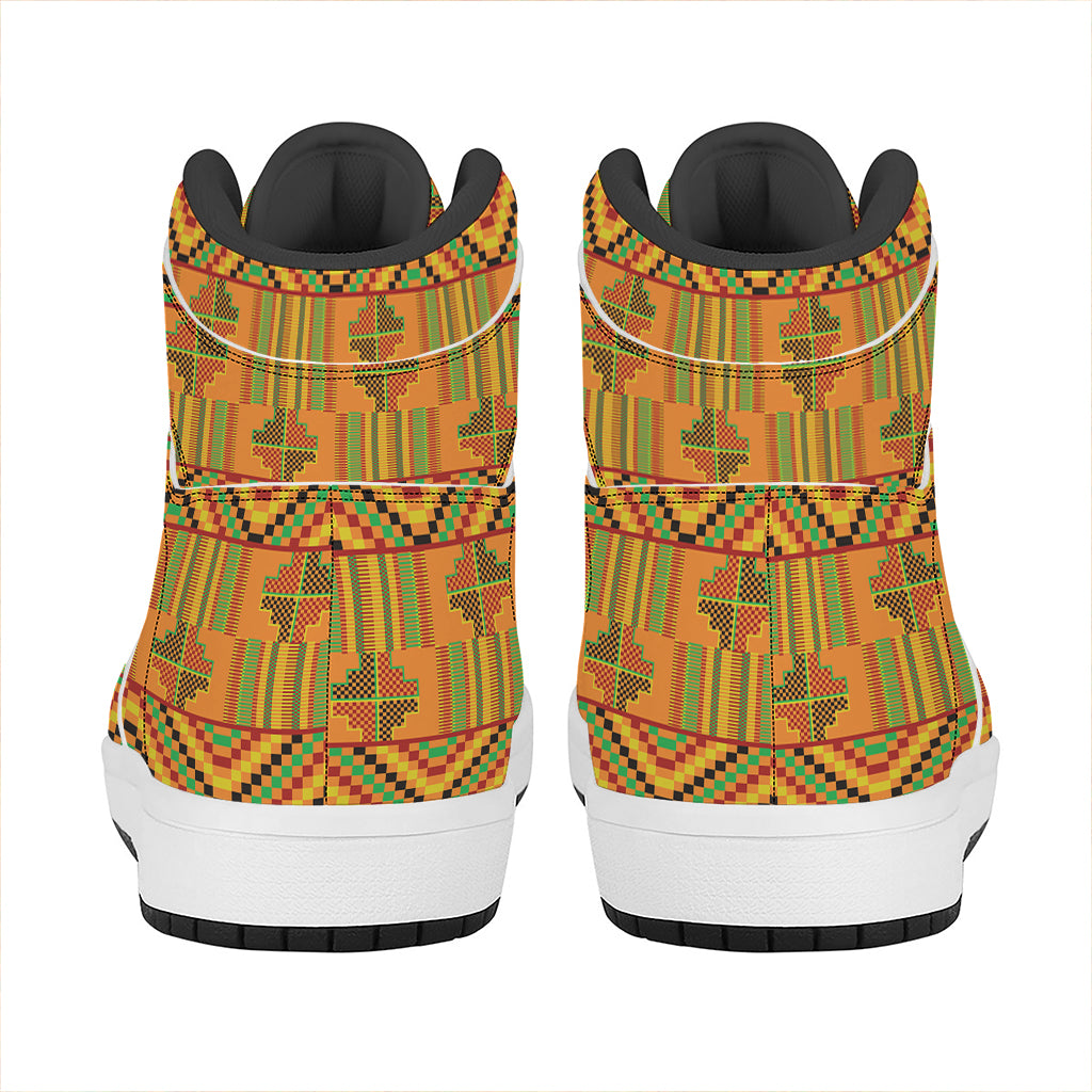 Bonwire Kente Pattern Print High Top Leather Sneakers