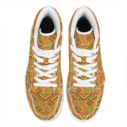 Bonwire Kente Pattern Print High Top Leather Sneakers