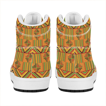 Bonwire Kente Pattern Print High Top Leather Sneakers