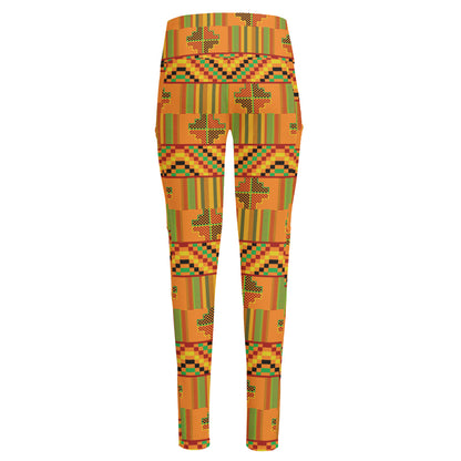 Bonwire Kente Pattern Print High-Waisted Pocket Leggings