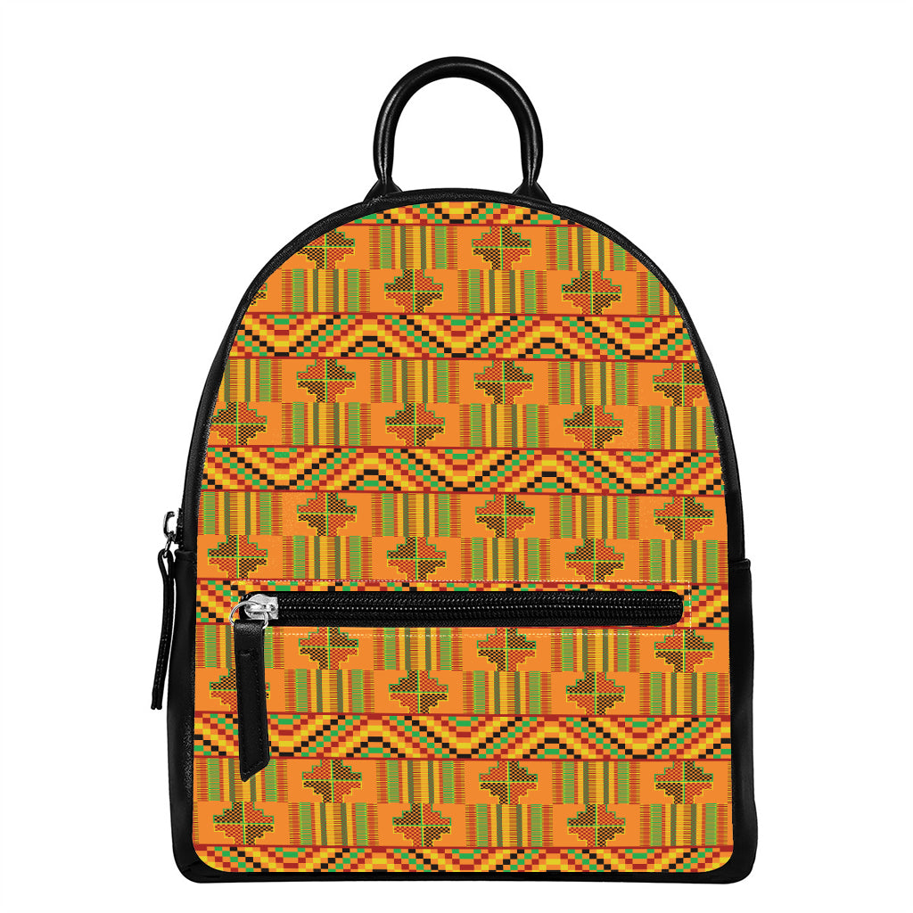 Bonwire Kente Pattern Print Leather Backpack