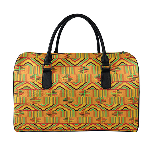 Bonwire Kente Pattern Print Leather Duffle Bag