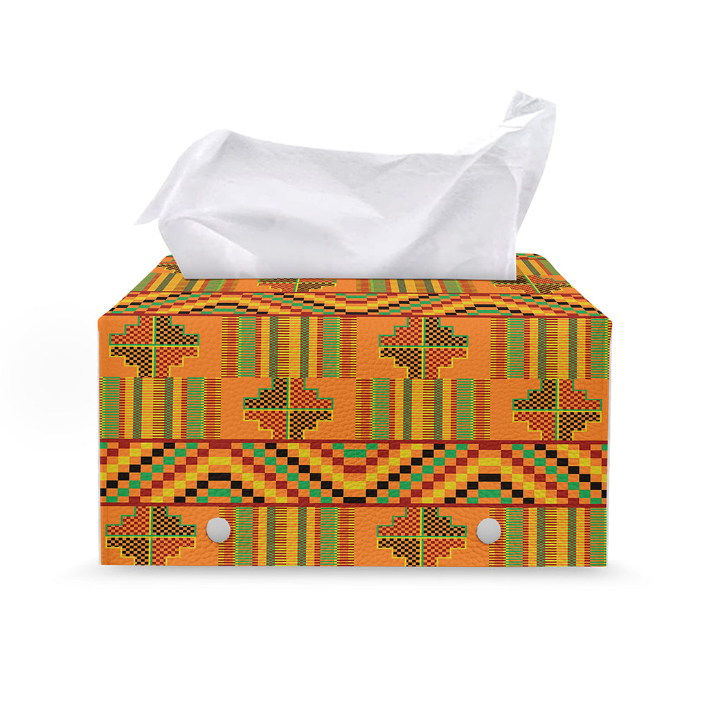 Bonwire Kente Pattern Print Leather Tissue Box Cover