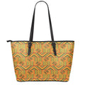 Bonwire Kente Pattern Print Leather Tote Bag With Zipper