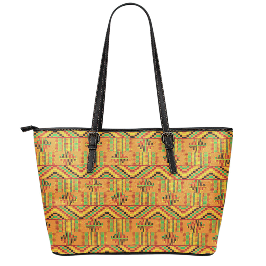 Bonwire Kente Pattern Print Leather Tote Bag