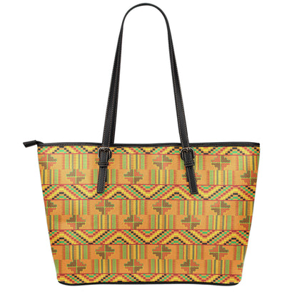 Bonwire Kente Pattern Print Leather Tote Bag