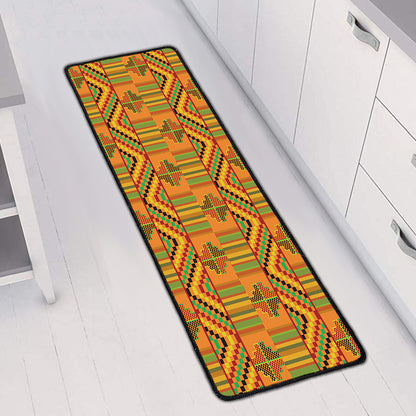 Bonwire Kente Pattern Print Long Kitchen Mat