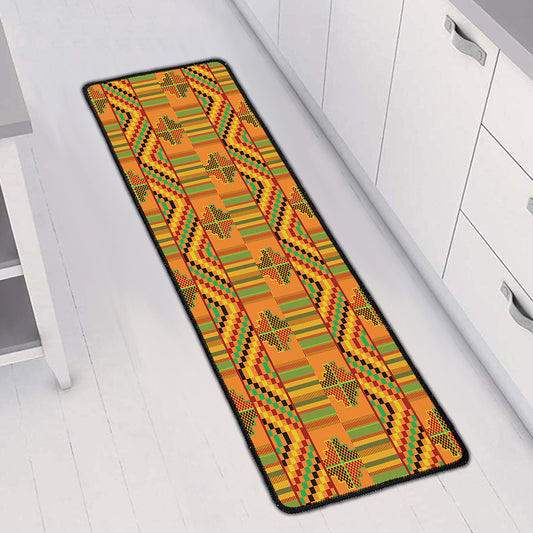 Bonwire Kente Pattern Print Long Kitchen Mat