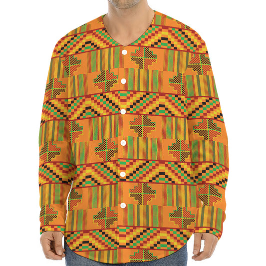 Bonwire Kente Pattern Print Long Sleeve Baseball Jersey