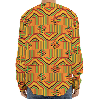 Bonwire Kente Pattern Print Long Sleeve Baseball Jersey