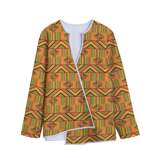 Bonwire Kente Pattern Print Long Sleeve Short Coat