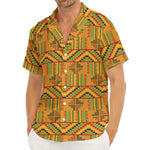 Bonwire Kente Pattern Print Men's Deep V-Neck Shirt