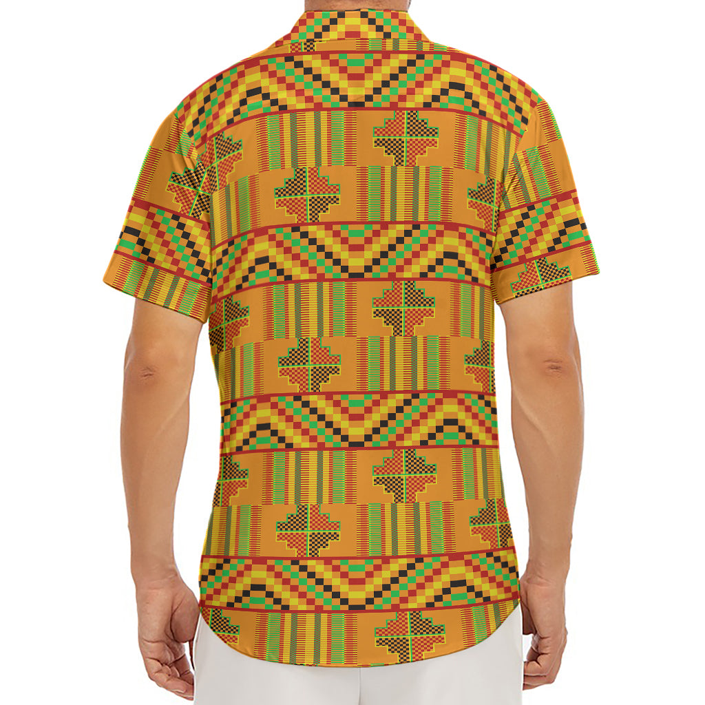 Bonwire Kente Pattern Print Men's Deep V-Neck Shirt