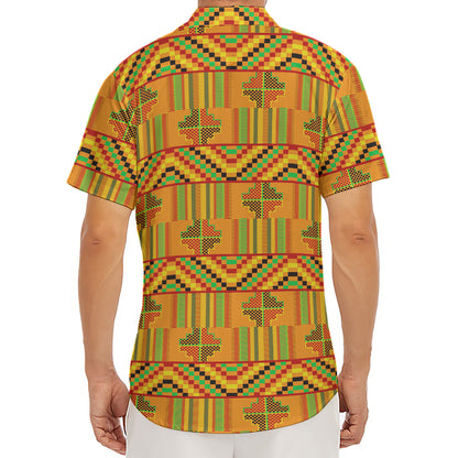Bonwire Kente Pattern Print Men's Deep V-Neck Shirt