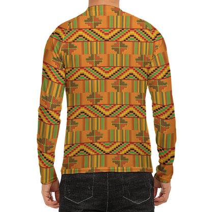 Bonwire Kente Pattern Print Men's Long Sleeve Rash Guard