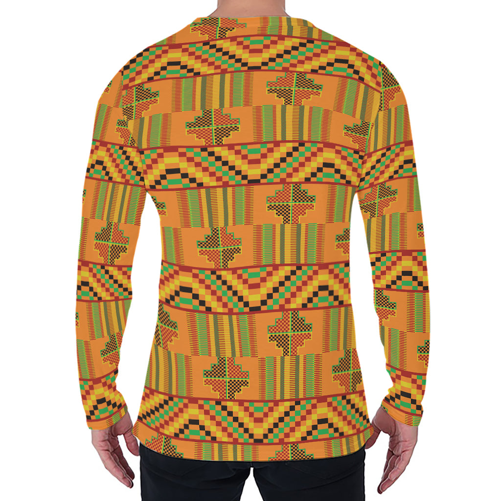 Bonwire Kente Pattern Print Men's Long Sleeve T-Shirt