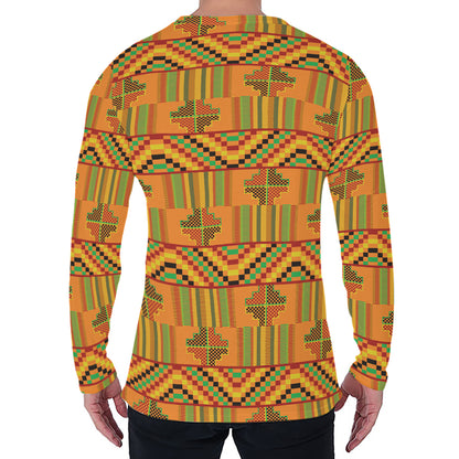 Bonwire Kente Pattern Print Men's Long Sleeve T-Shirt