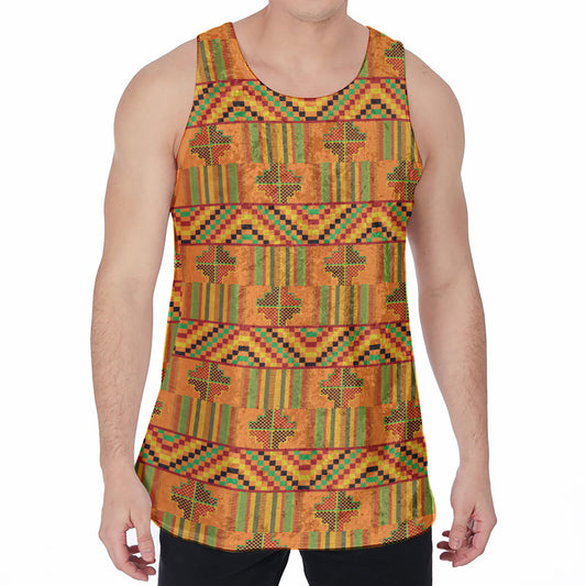 Bonwire Kente Pattern Print Men's Velvet Tank Top