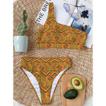 Bonwire Kente Pattern Print One Shoulder Bikini Top