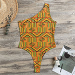 Bonwire Kente Pattern Print One Shoulder Bodysuit