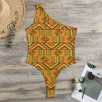 Bonwire Kente Pattern Print One Shoulder Bodysuit
