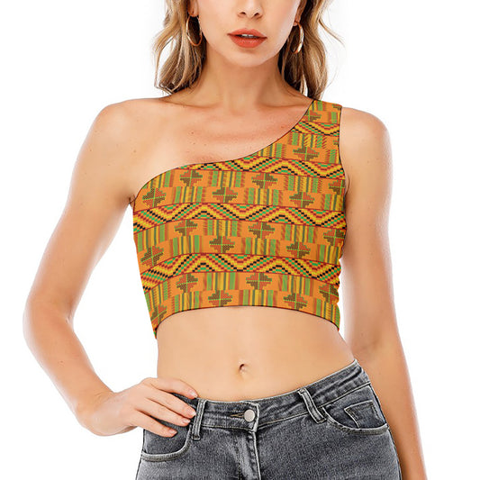Bonwire Kente Pattern Print One Shoulder Crop Top