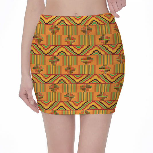 Bonwire Kente Pattern Print Pencil Mini Skirt