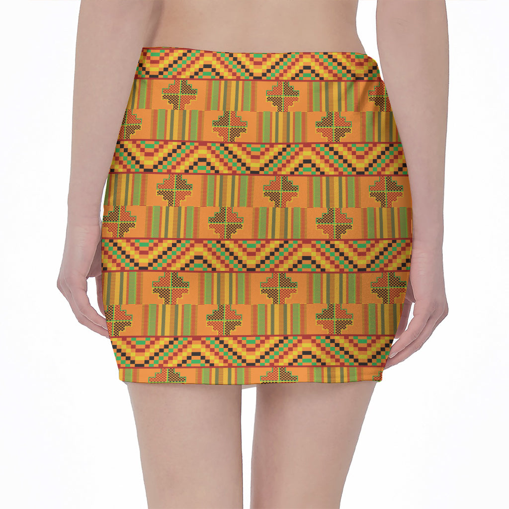 Bonwire Kente Pattern Print Pencil Mini Skirt
