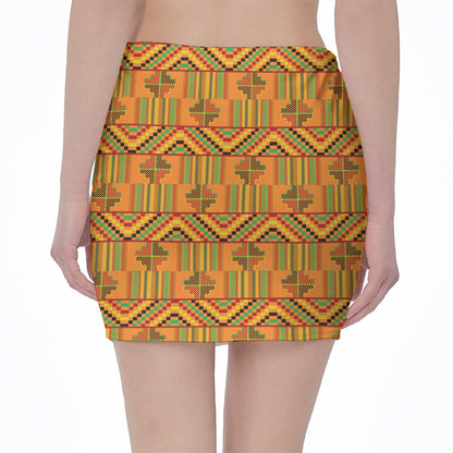 Bonwire Kente Pattern Print Pencil Mini Skirt