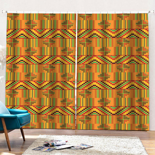 Bonwire Kente Pattern Print Pencil Pleat Curtains