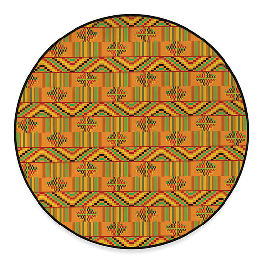 Bonwire Kente Pattern Print Round Floor Mat