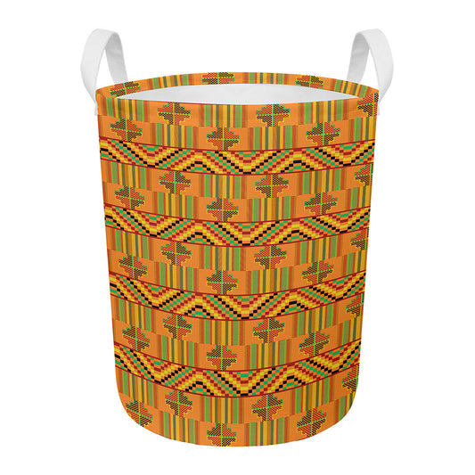 Bonwire Kente Pattern Print Round Laundry Basket