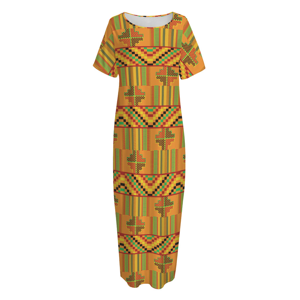 Bonwire Kente Pattern Print Short Sleeve Long Nightdress