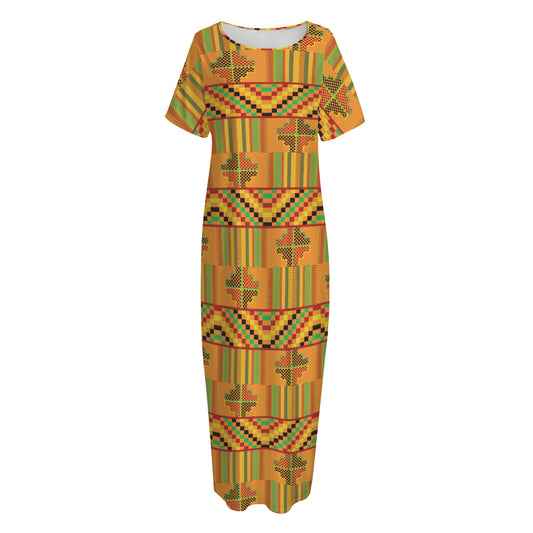 Bonwire Kente Pattern Print Short Sleeve Long Nightdress