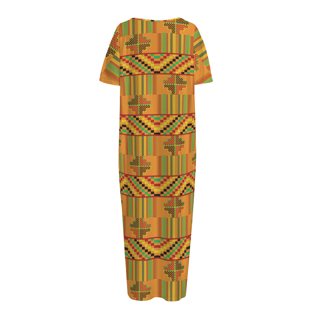 Bonwire Kente Pattern Print Short Sleeve Long Nightdress