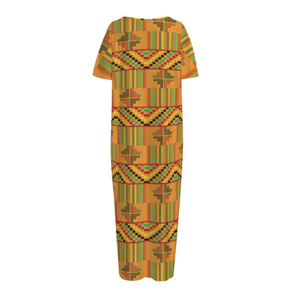 Bonwire Kente Pattern Print Short Sleeve Long Nightdress
