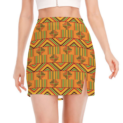 Bonwire Kente Pattern Print Side Slit Mini Skirt